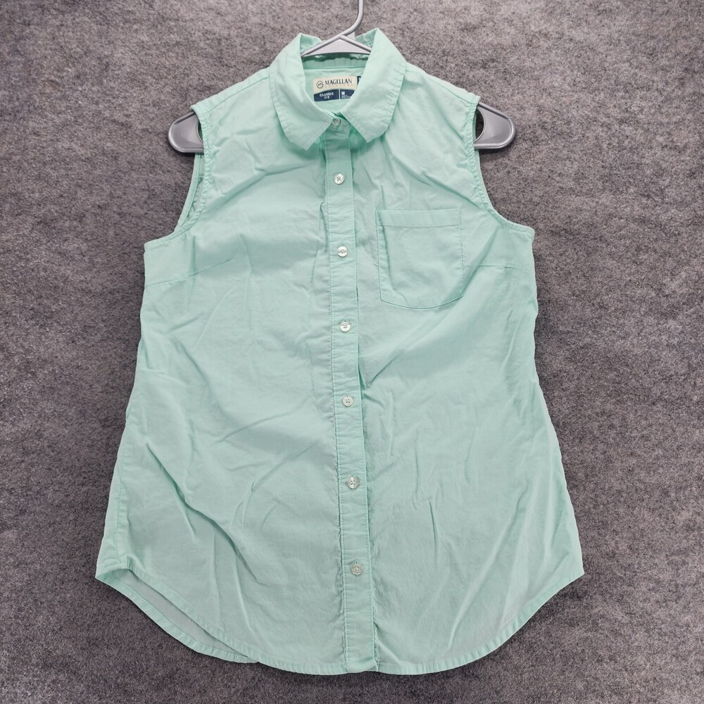 Magellan Polo Shirt Womens Medium Sleeveless Green Classic Fit Moisture Wicking